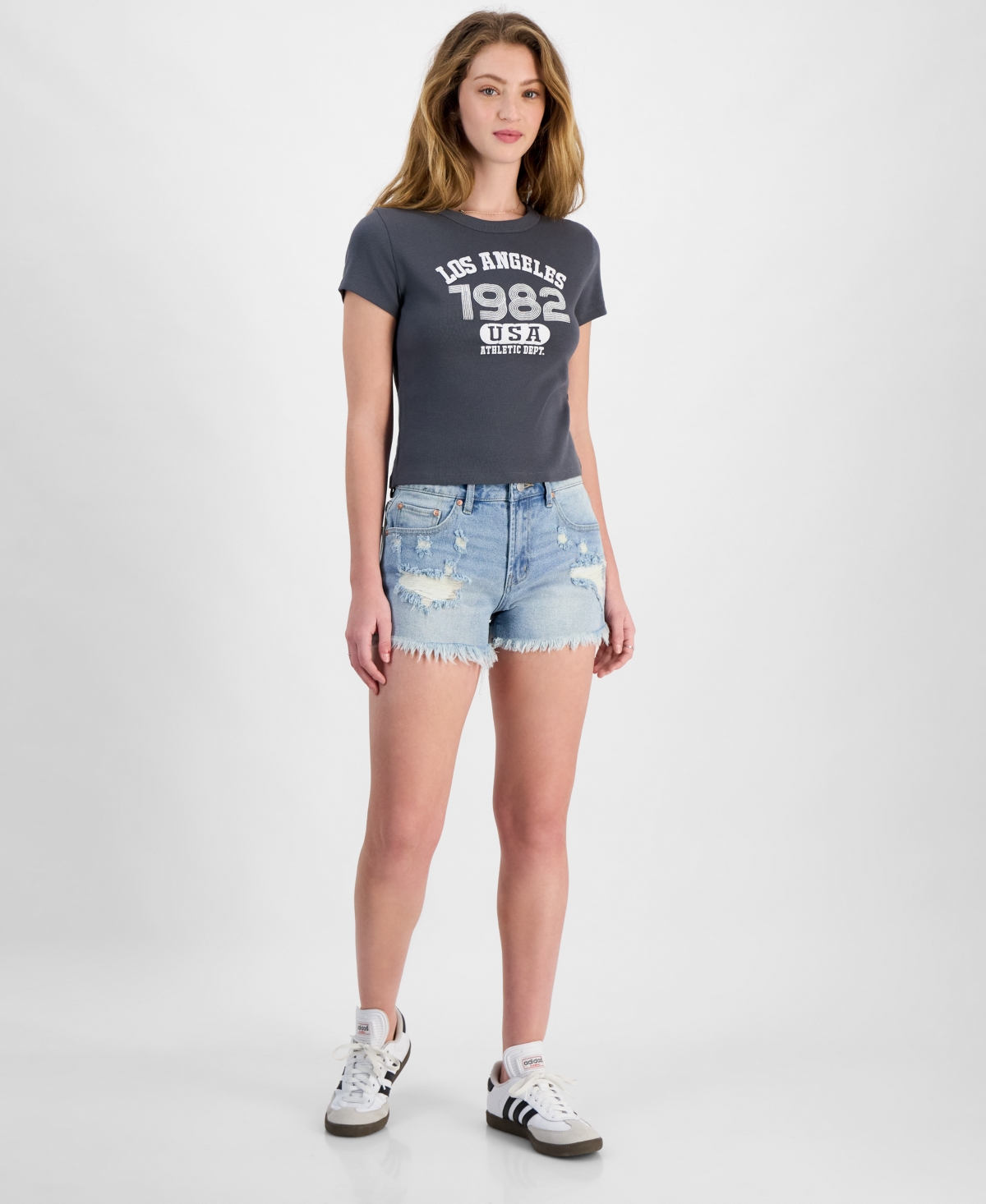 Juniors' Festival High-Rise Distressed Shorts - Medium Wash
