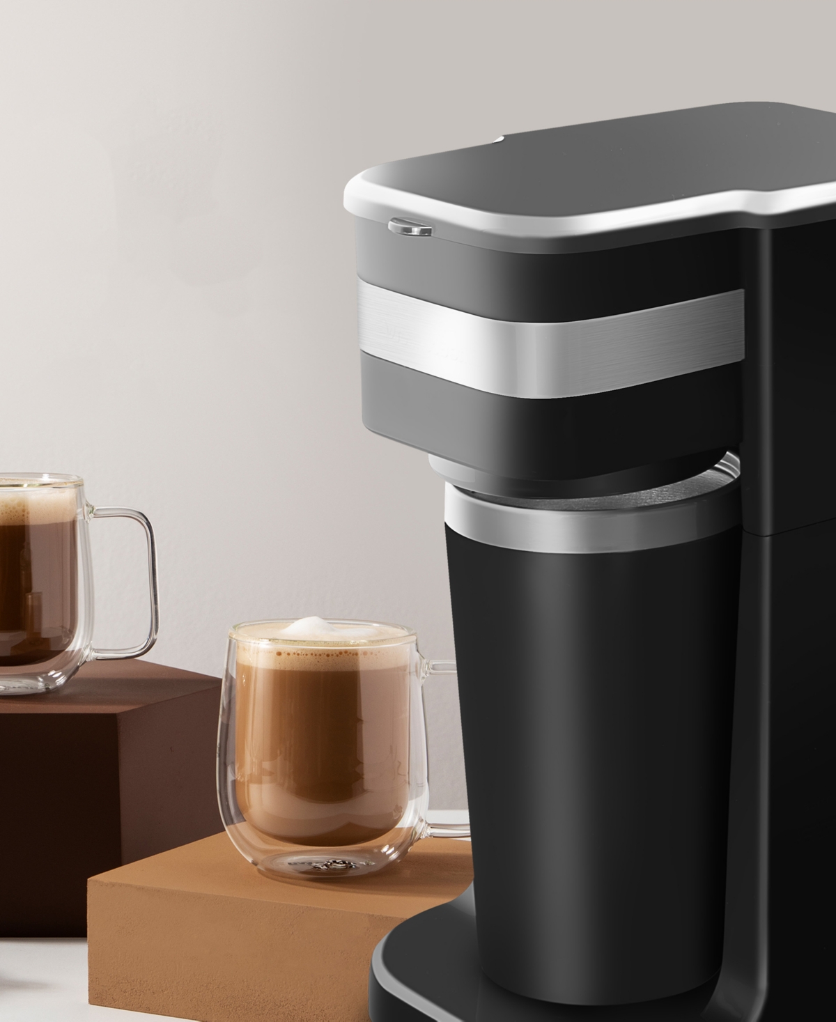 Elite Cuisine Personal Coffee Maker With Stainless Steel Interior Travel Mug In Black