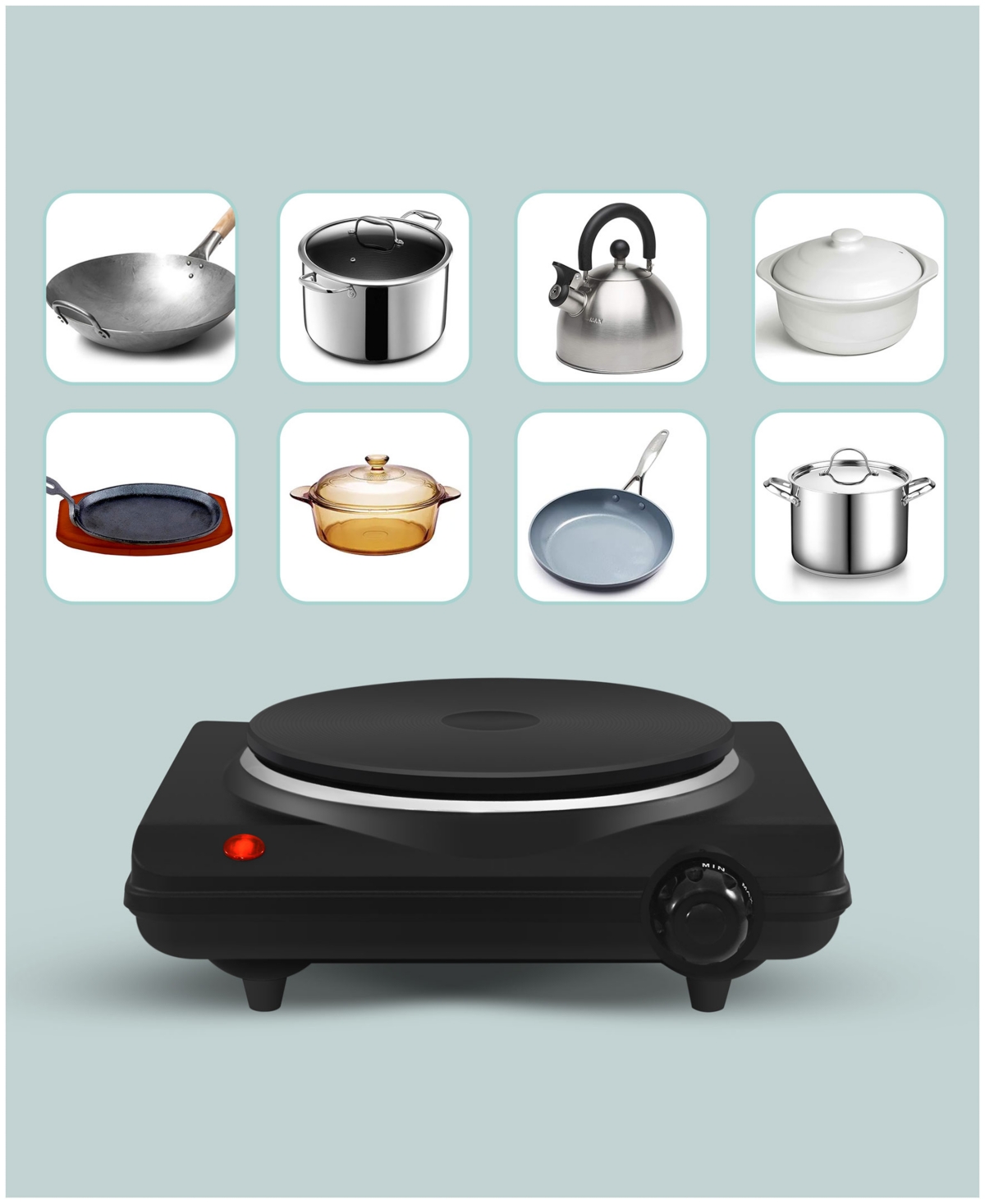 Elite Cuisine Single Cast Electric Burner Hot Plate In Black