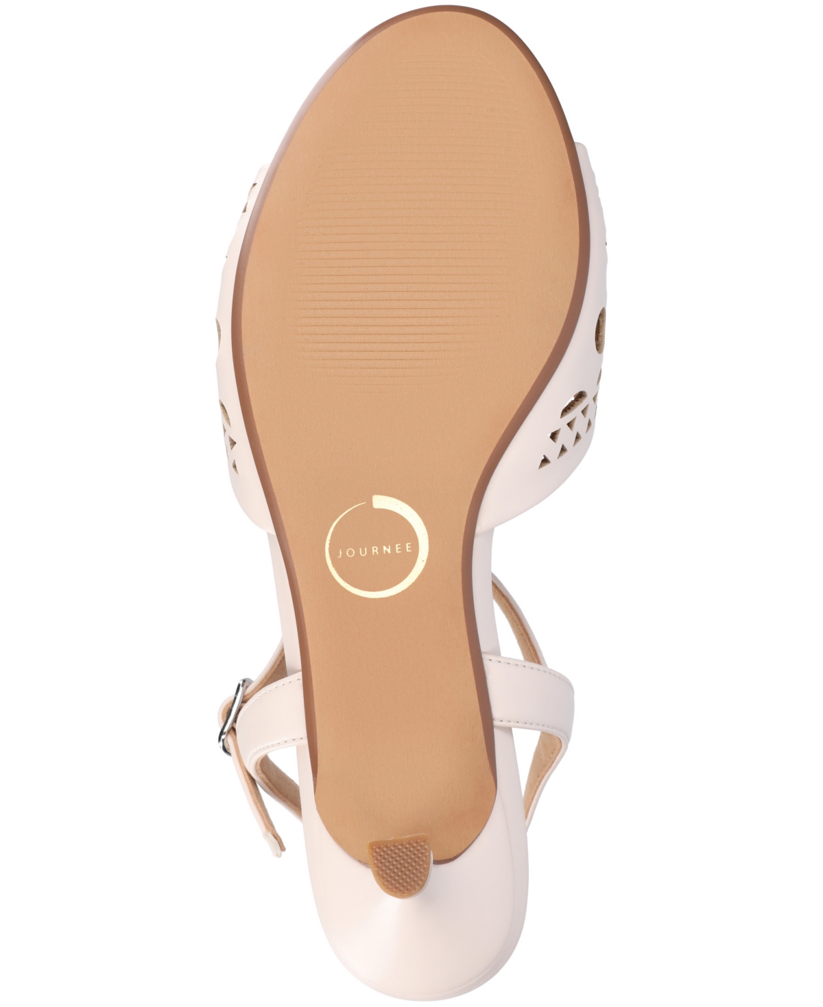 Shop Journee Collection Women's Jessly Perforated Kitten Heel Dress Sandals In Bone