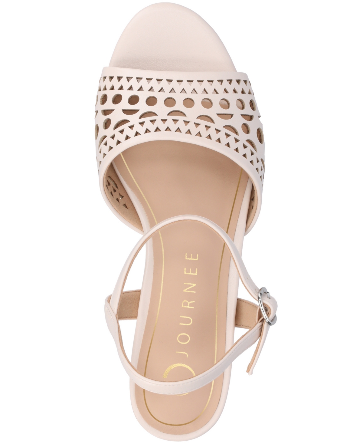 Shop Journee Collection Women's Jessly Perforated Kitten Heel Dress Sandals In Bone