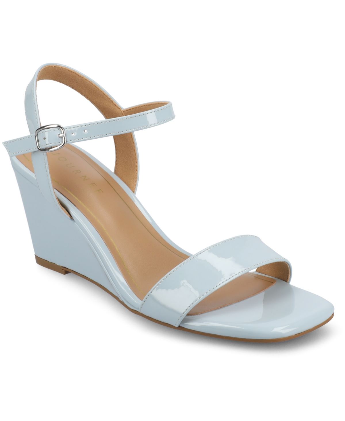 Journee Collection Womens Clayr Wedge Sandals In Blue Patent