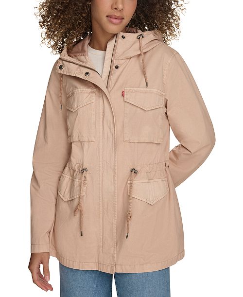 alfani Levi's Women's Lightweight Washed Cotton Military Jacket Women's Fashion Shoes & Accessories