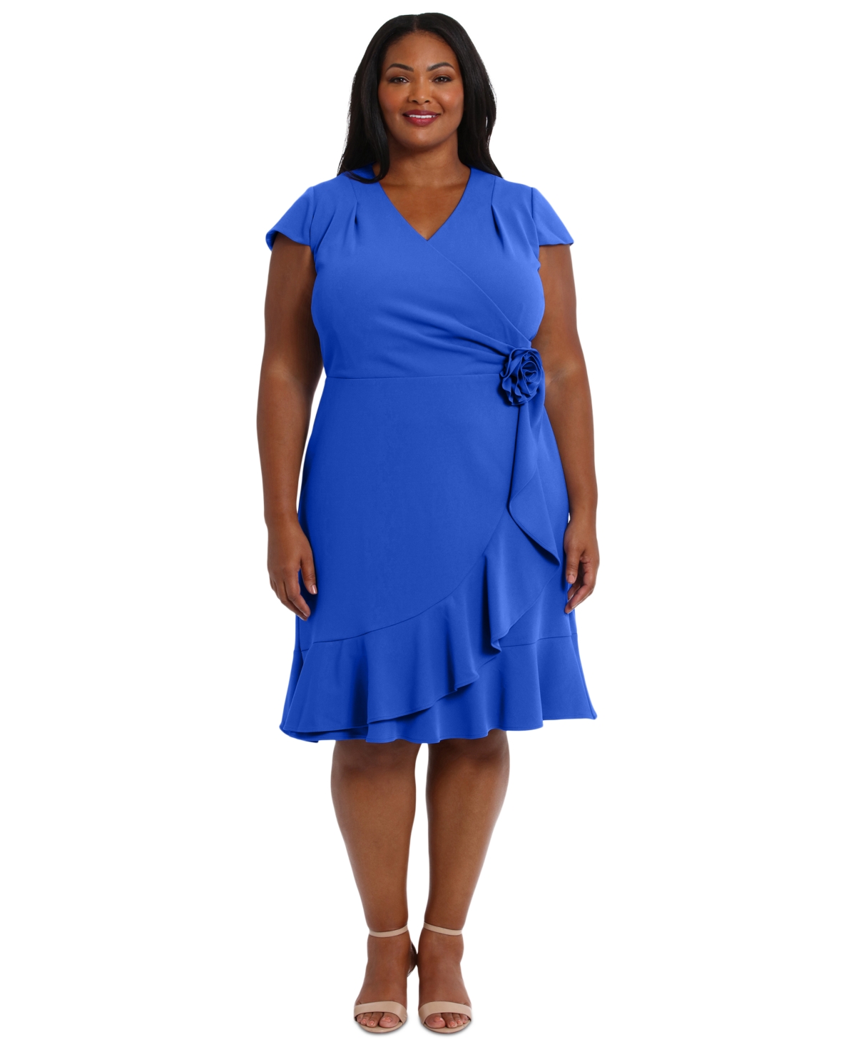 Plus Size Short-Sleeve V-Neck Faux-Wrap Dress - Cobalt