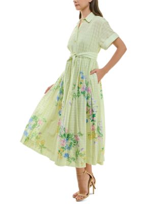 Taylor Women's Eyelet-Embroidered Belted Cotton Shirt Dress Macy's