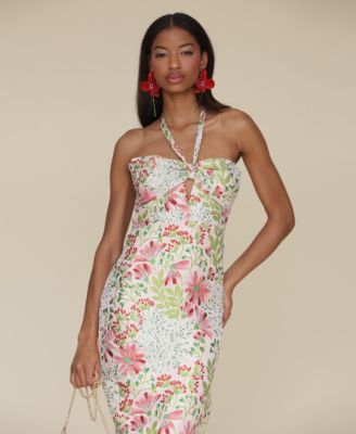 Avec Les Filles Women's Floral Brocade Halter Midi Dress