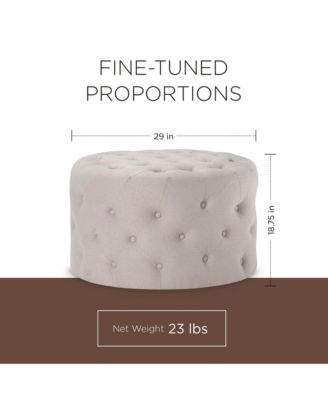 Marcy Traditional Round Ottoman in Dove Fabric Upholstery
