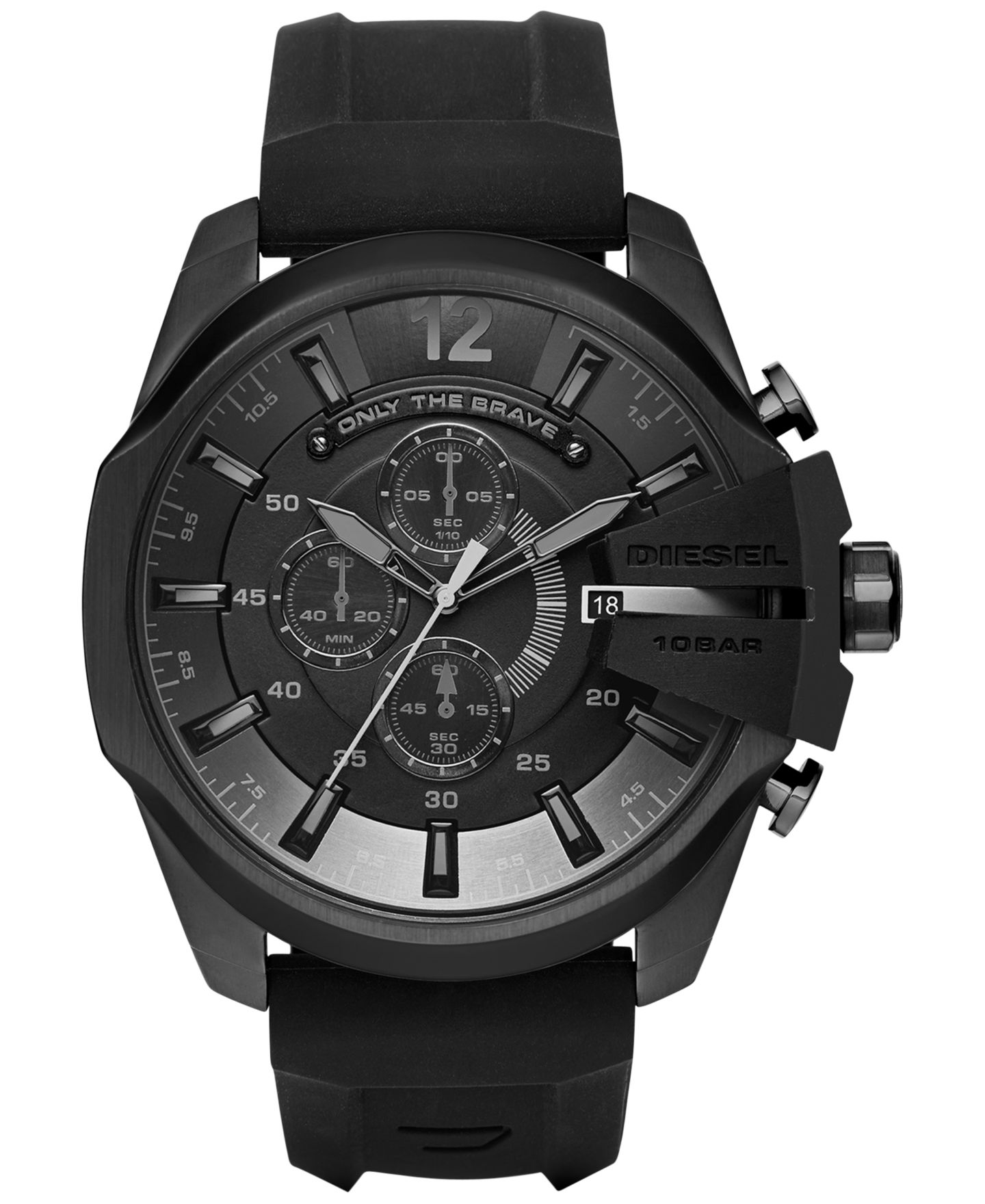 Мужские часы Diesel Chronograph Mega Chief Black Silicone Strap Watch 51x59mm DZ4378 — фото 1