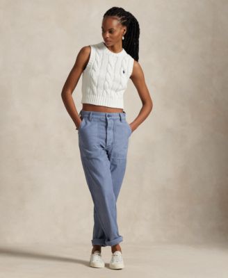 売れ筋商品|||ラルフローレン ニット&セーター アウター レディース Women's Cable-Knit Cotton Cropped Sweater Vest White Polo Ralph Lauren Cable-Knit Cotton Crop Vest | Saks Fifth