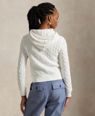 Women's Cable-Knit Cotton Full-Zip Hoodie Sweater