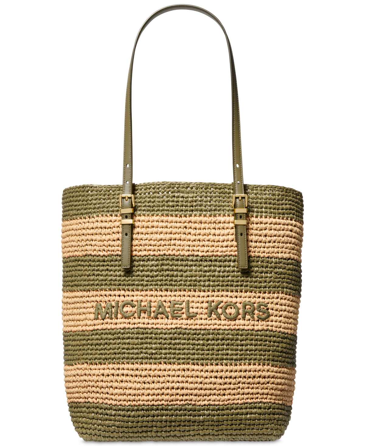Michael Kors Michael  Quinn Large North South Woven Tote In Safari Green