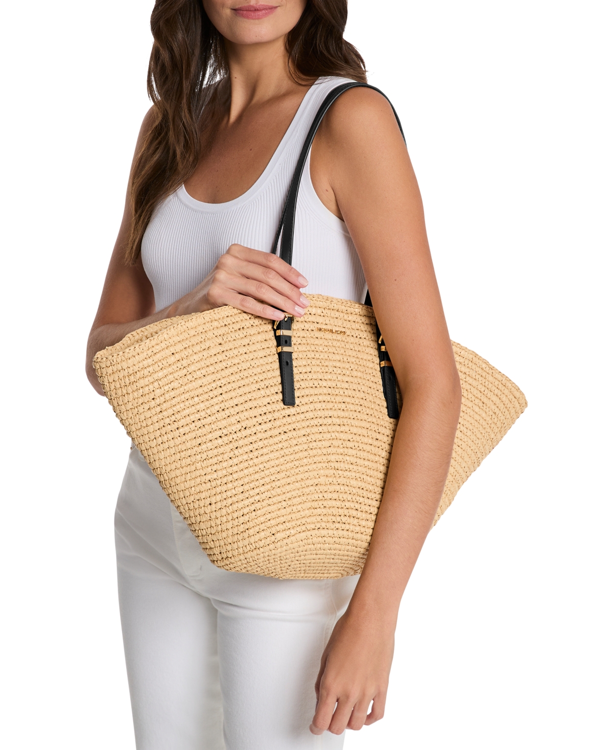 Michael Kors Isa Large Hand-crocheted Tote Bag In Natural,black