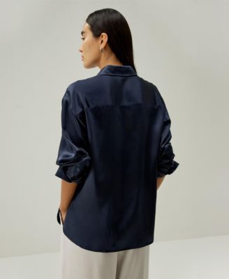 Women's Casual Spread Collar Silk Shirt