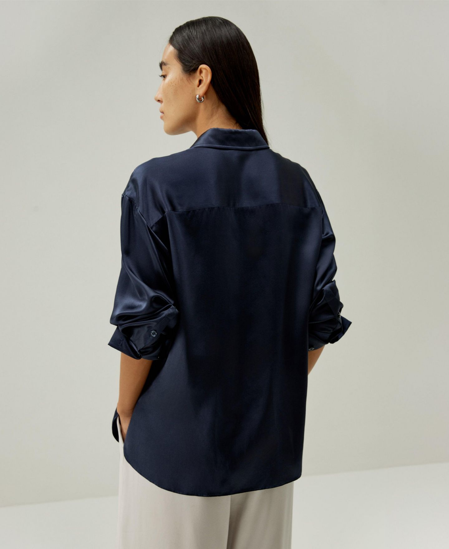 Женская рубашка LILYSILK Casual Spread Collar Silk, цвет: Серый — фото 5