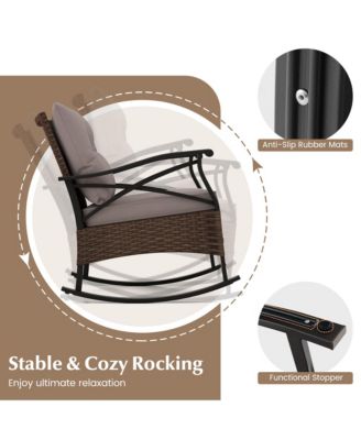 3 PCS Patio Rocker Set with 2-Tier Coffee Table & Soft Seat Back Cushions Outdoor