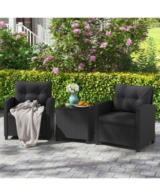 3 PCS Patio Furniture Set w/Tempered Glass Coffee Table Washable Cushions
