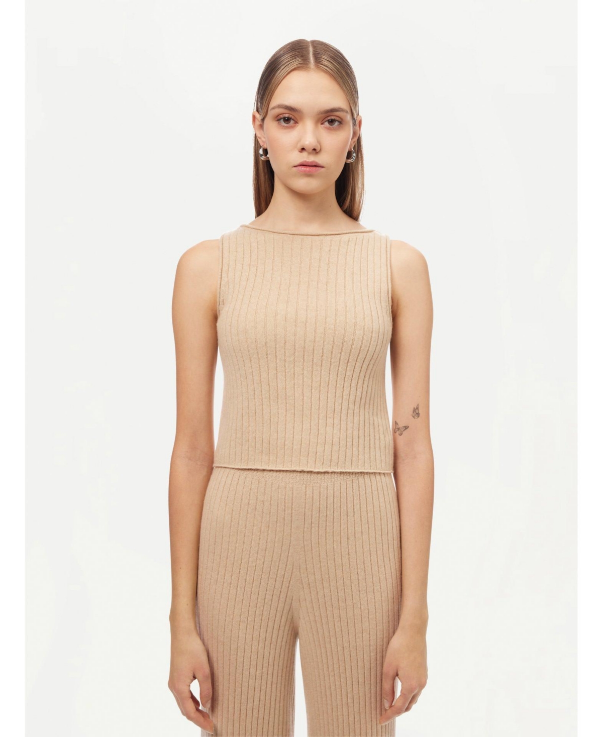 Women's Organic Color Cashmere Crop Top - L / beige / WK732-02 - Neutral-navajo