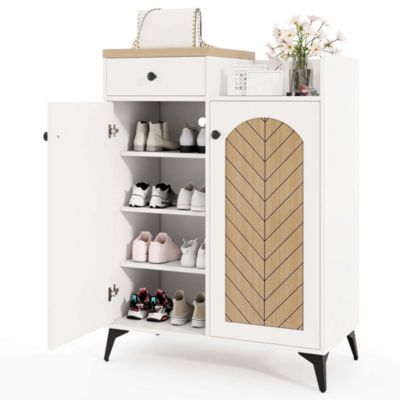 6-Tier Shoe Cabinet with Drawer 6 Removable Shelves Ventilation Openings Metal Legs