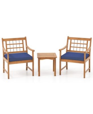 3 Piece Wood Patio Furniture Set with Seat Cushions and Acacia Wood Frame