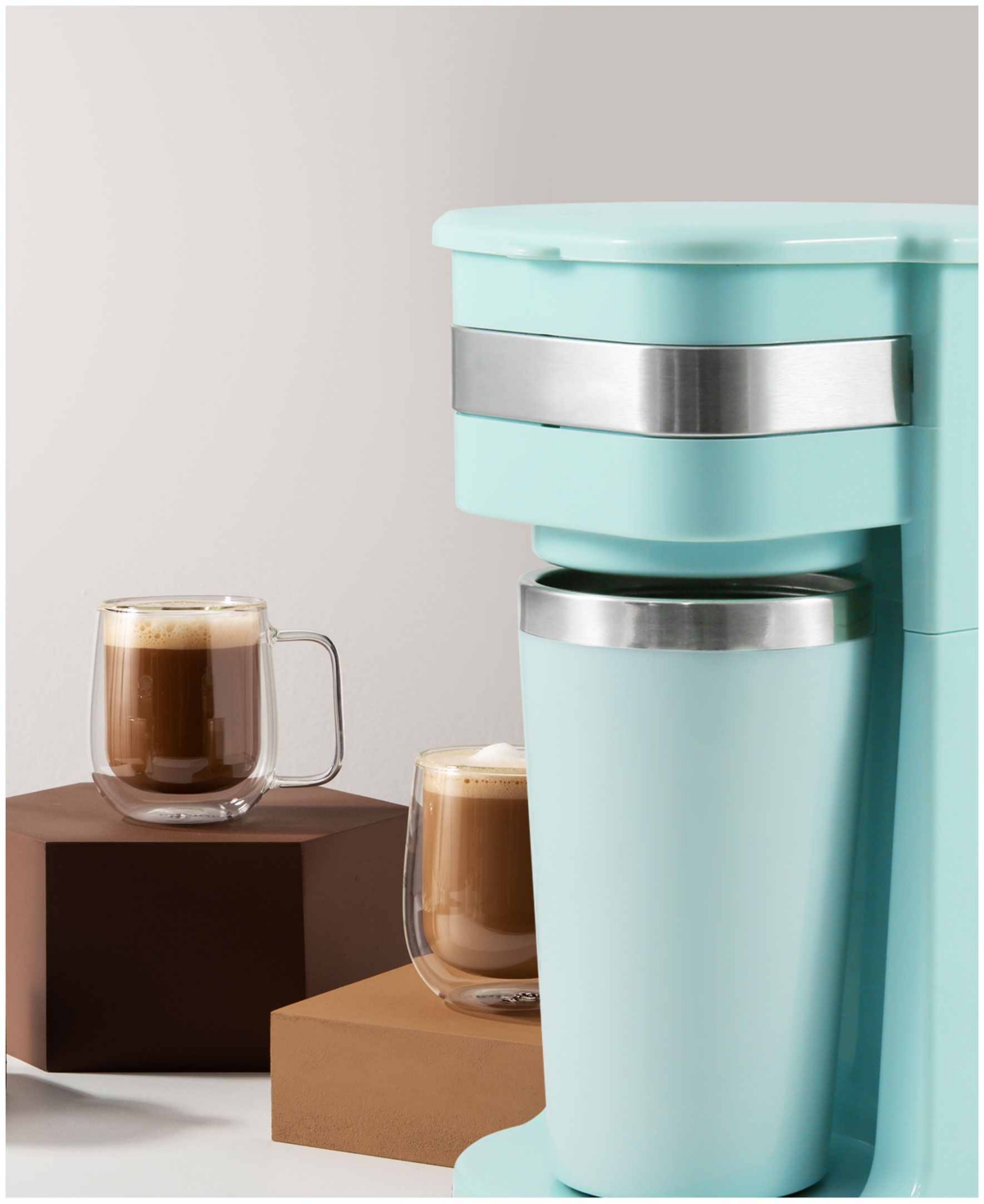 Elite Cuisine 14 Oz. Personal Coffee Maker With Stainless Steel Interior Travel Mug In Mint
