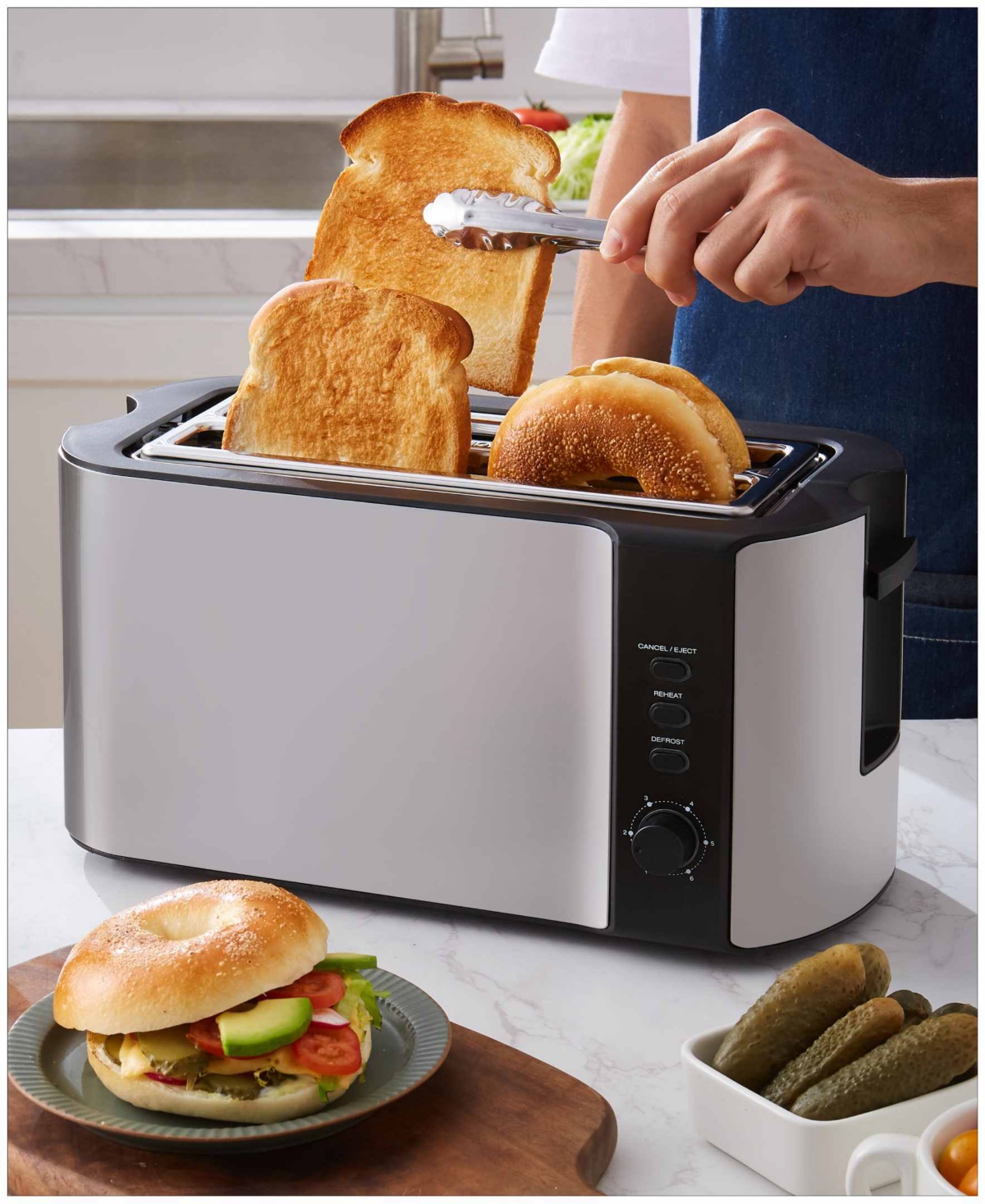 Elite Cuisine 4-slice Stainless Steel Long Slot Toaster In Stainless Steel