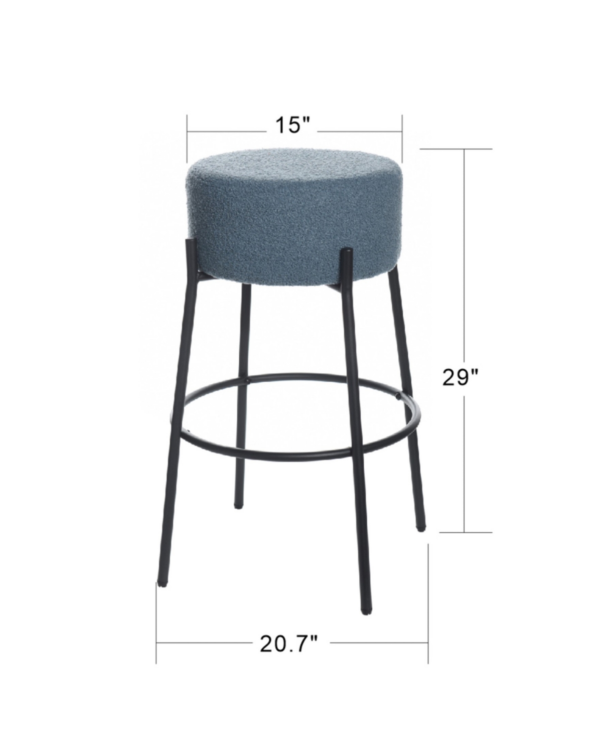 Stylecraft Home Collection 29" Soloist Boucle Upholstered Minimalist Bar Stool In Sky Blue