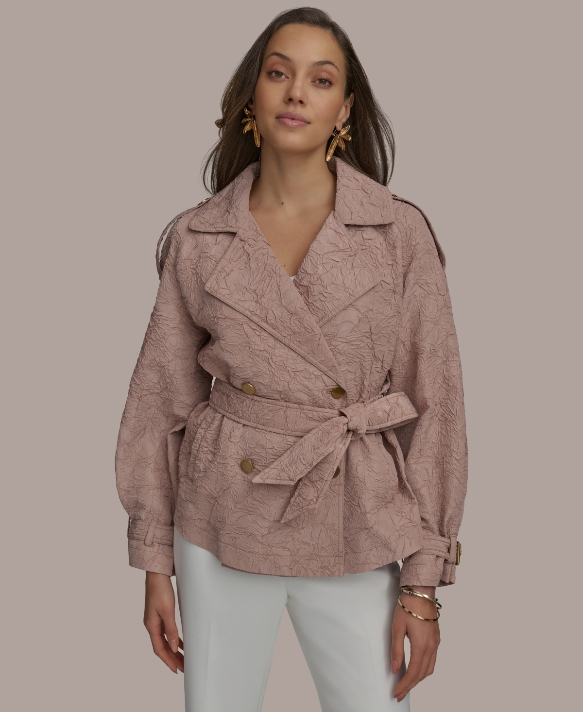 Donna Karan Womens Belted Jacket Straight Leg Pants In Apricot Haze
