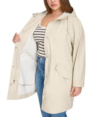 Plus Size Raglan-Sleeve Hooded Rain Jacket