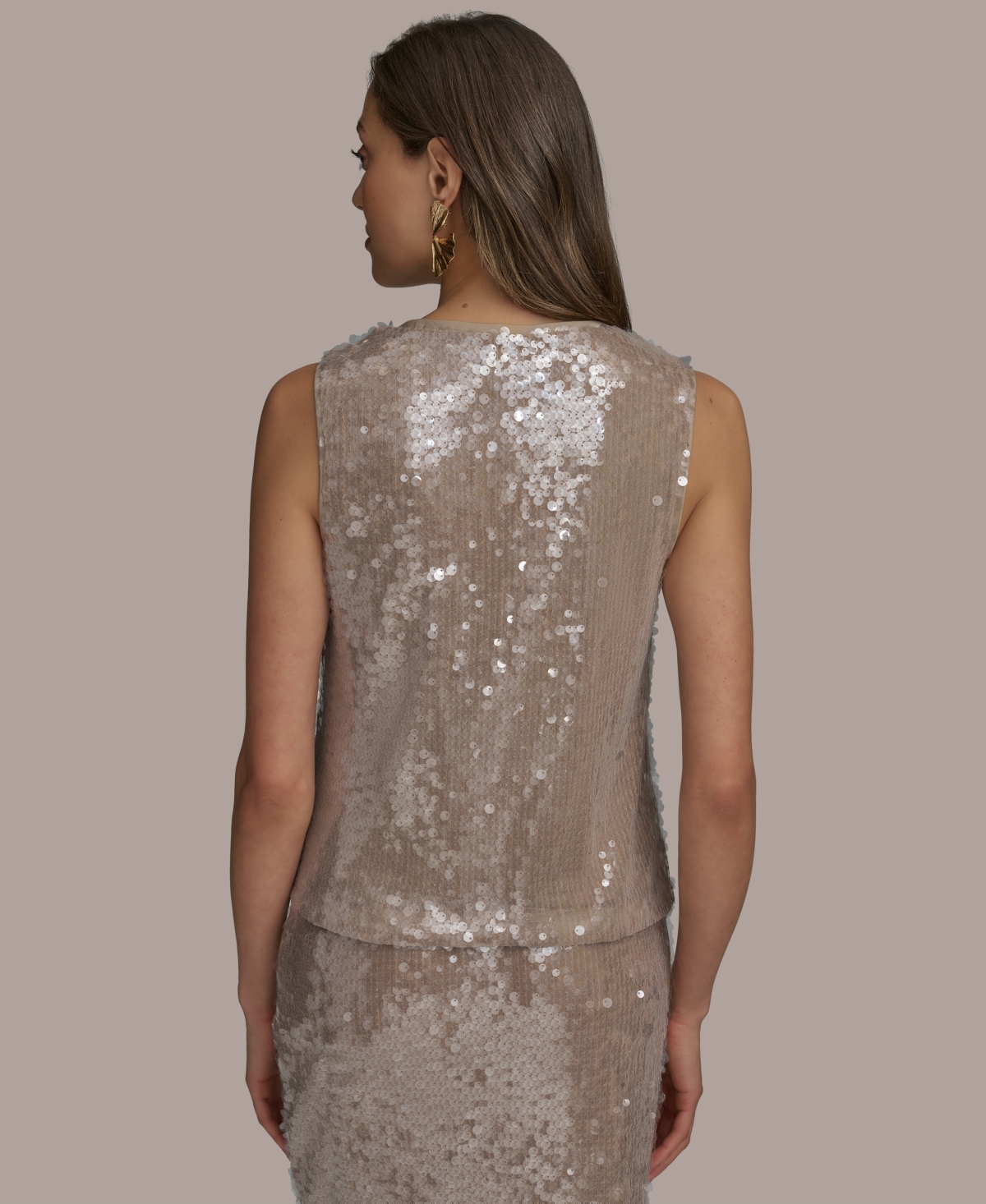 Shop Donna Karan Women's Sleeveless Sequin Blouse In Hazelnut
