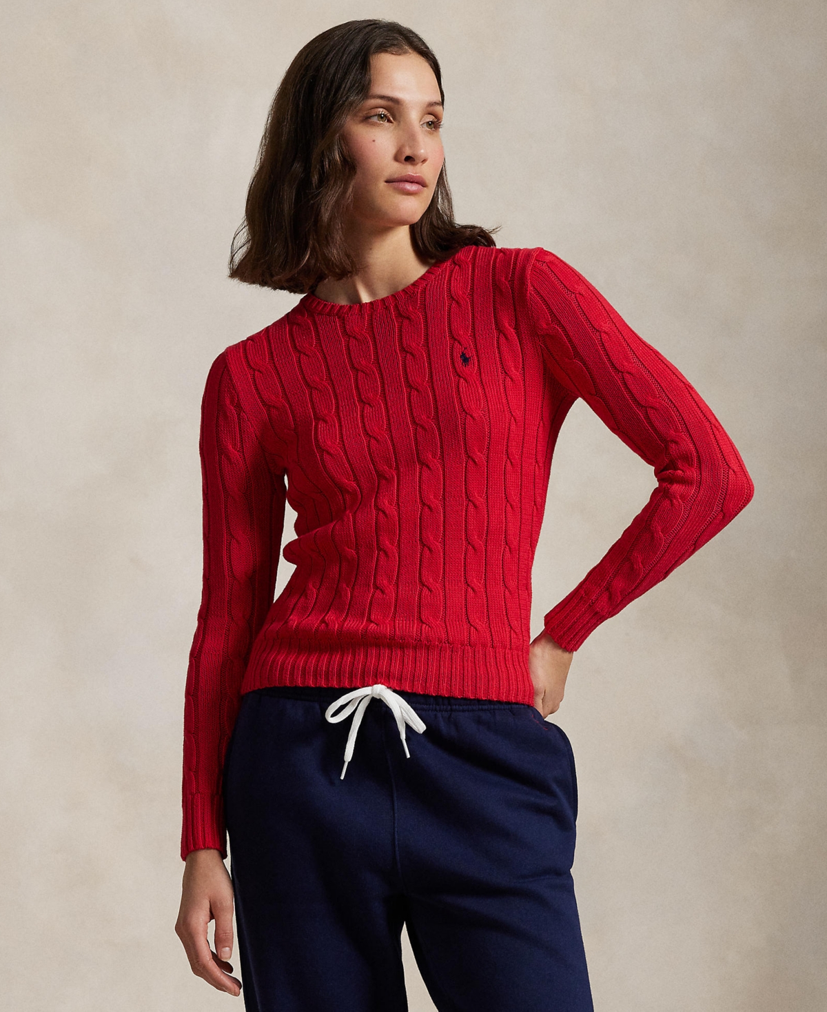 Women's Cable-Knit Cotton Crewneck Sweater - Celadon
