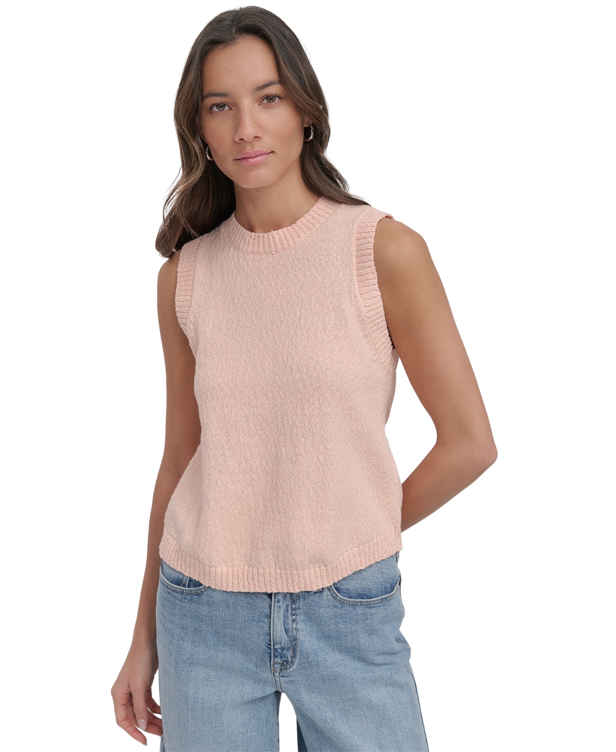 DKNY JEANS WOMEN'S COTTON BOUCLE SLEEVELESS SWEATER 