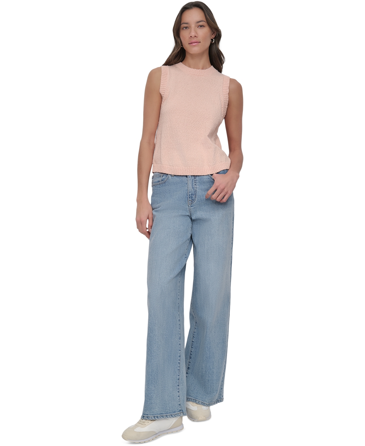 DKNY JEANS WOMEN'S COTTON BOUCLE SLEEVELESS SWEATER 