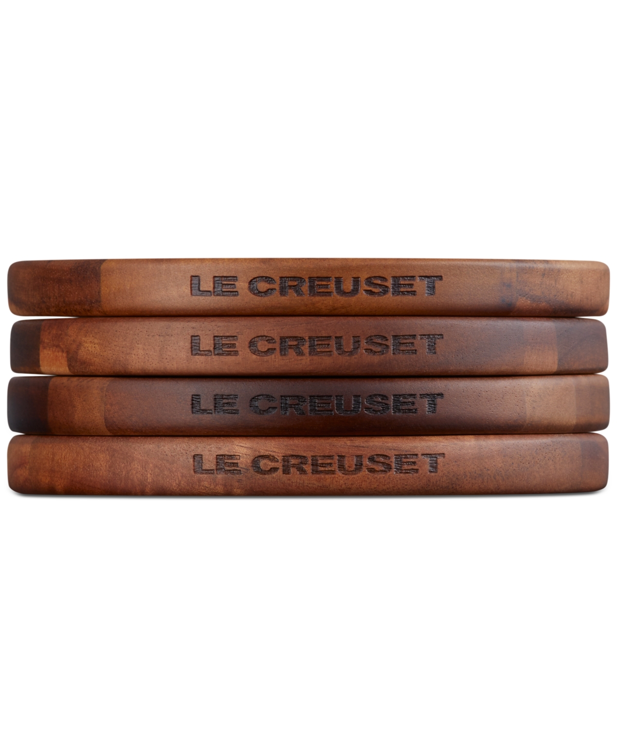 Le Creuset Set Of 4 Magnetic Round Wooden Trivets In Wood