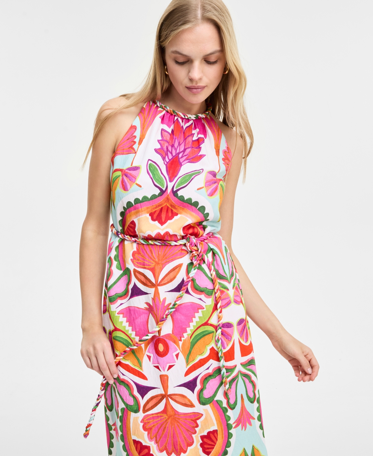 Vince Camuto Women's Printed Halter Sleeveless Maxi Dress In Hot Pink