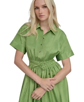 DKNY Petite Textured Drawstring-Waist Shirtdress