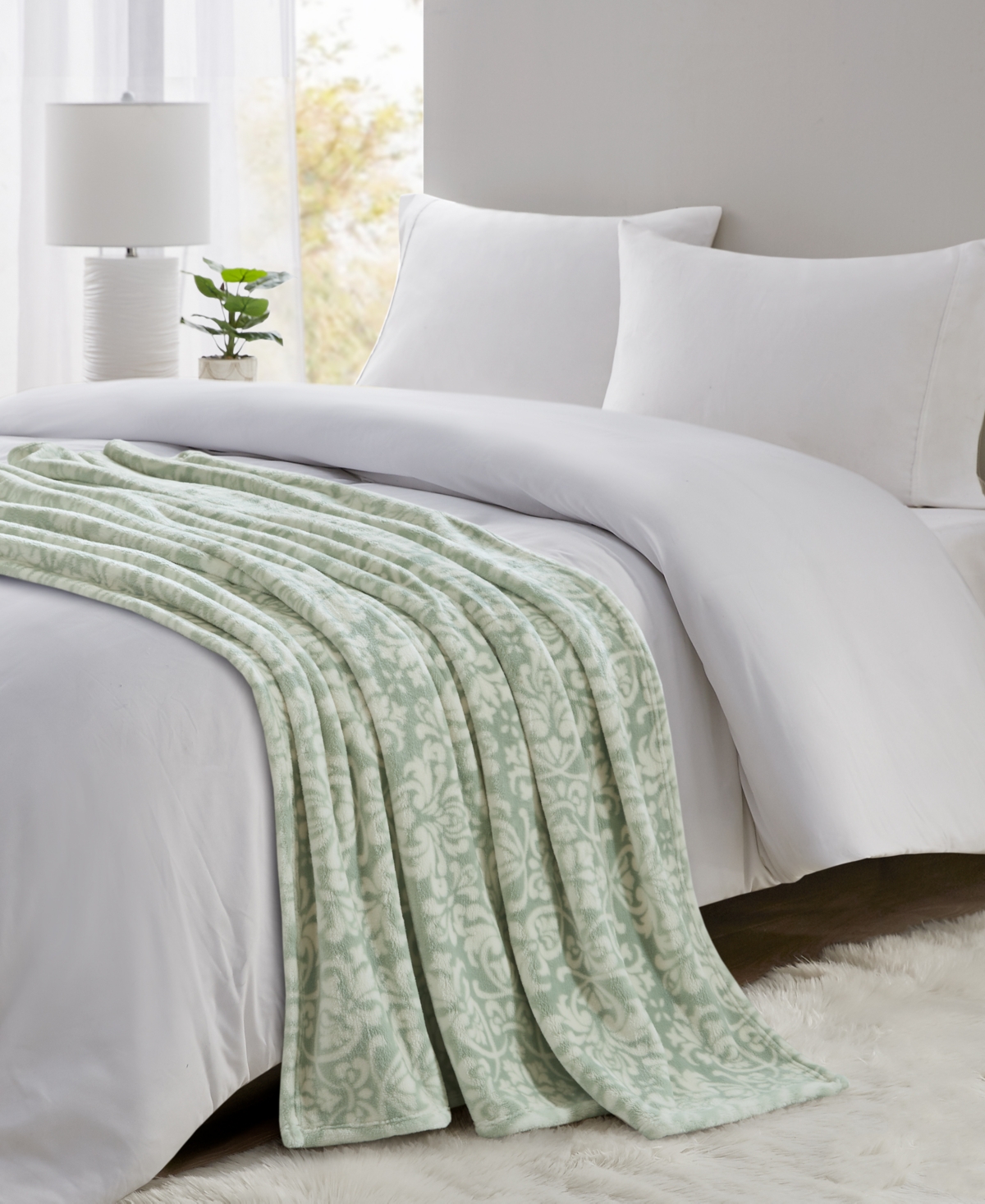 Premier Comfort Cozy Plush Printed Throw, 50" X 70", Exclusively At Macy's In Green Medallion