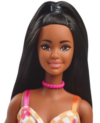 Fashionistas Doll 233 in Checkered Flower Midi Dress, Black Hair