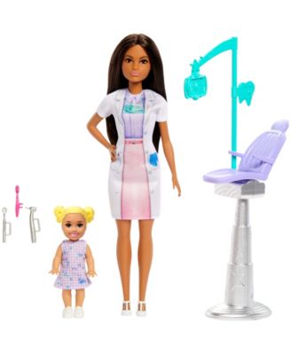 Dentist Doll with Brunette Fashion Doll, 1 Kid Doll, Medical Doctor Furniture & Accessories