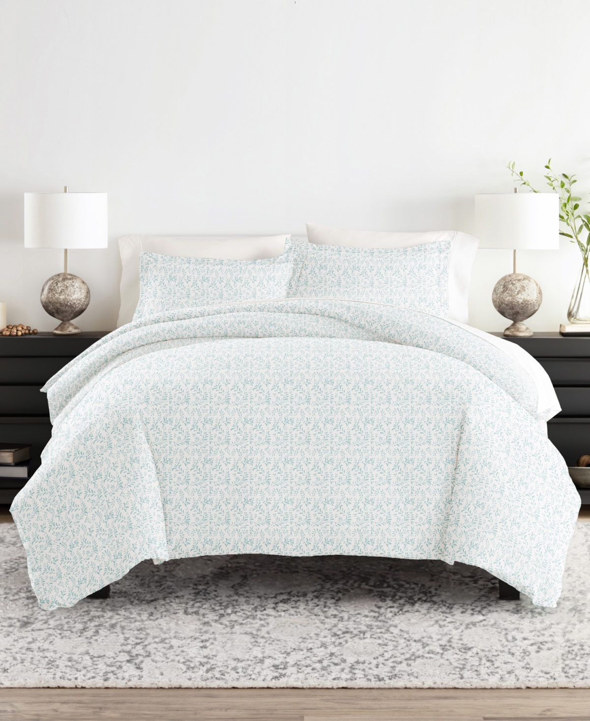 ienjoy Home Tranquil Sleep Patterned Duvet Cover Set, Twin/Twin Xl - Light Blue Burst of Vines