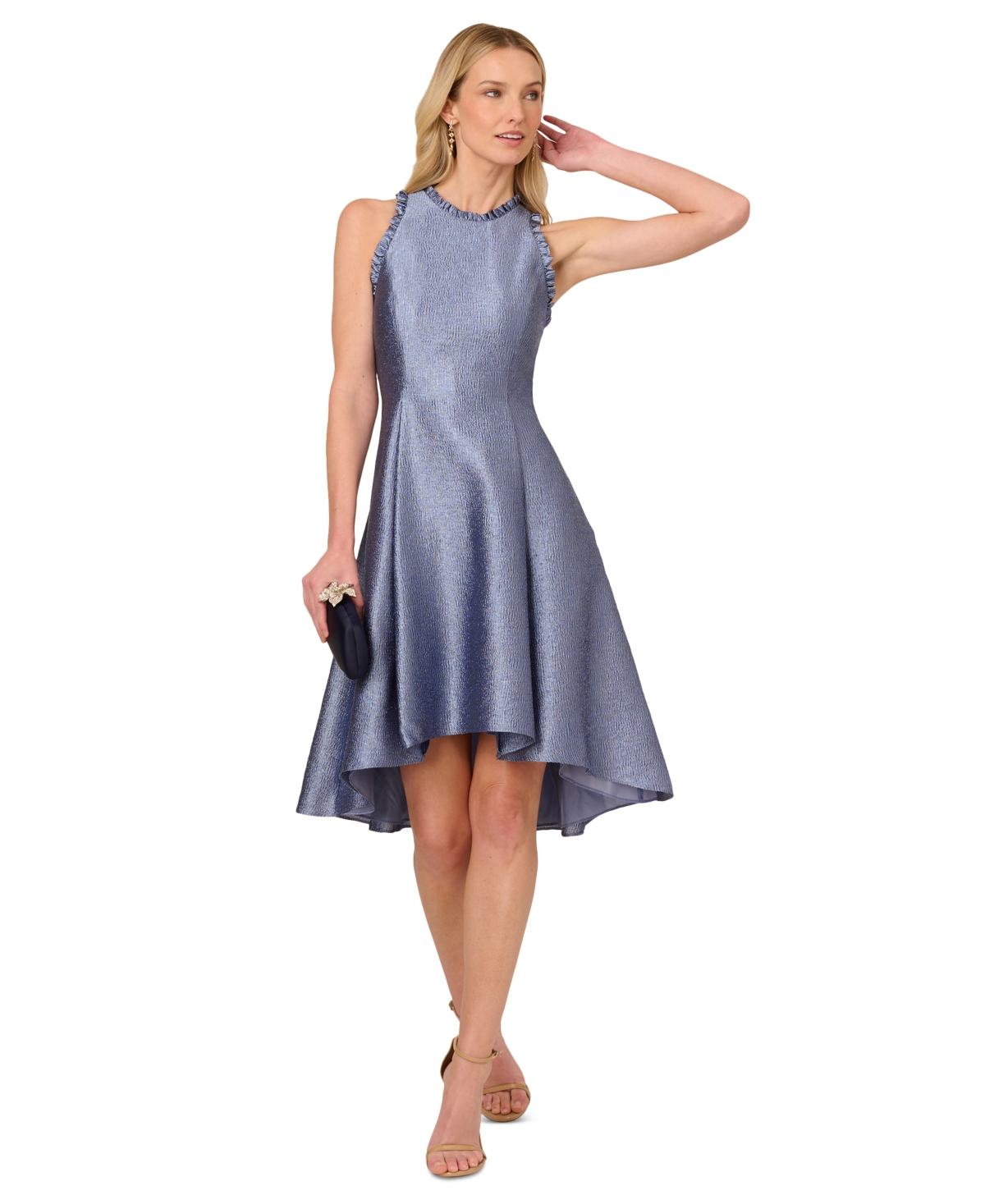 ADRIANNA PAPELL WOMEN'S RUFFLED JACQUARD HIGH-LOW DRESS 