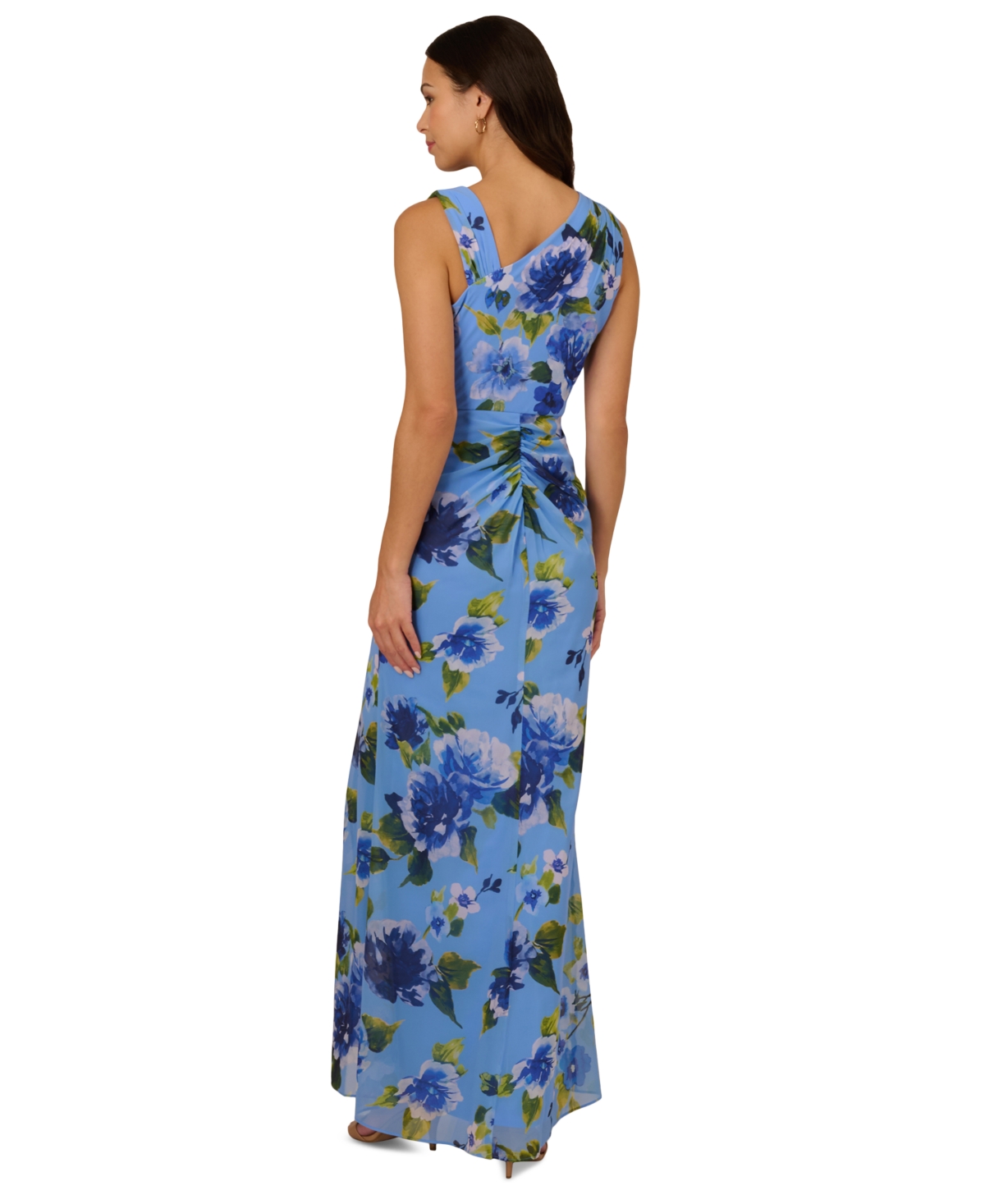 Adrianna Papell Women's Floral-print Ruffled Gown In Blue Multi