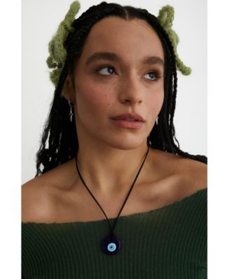 Black Suede Cord Necklace With Glass Eye Charm 18&iquest;