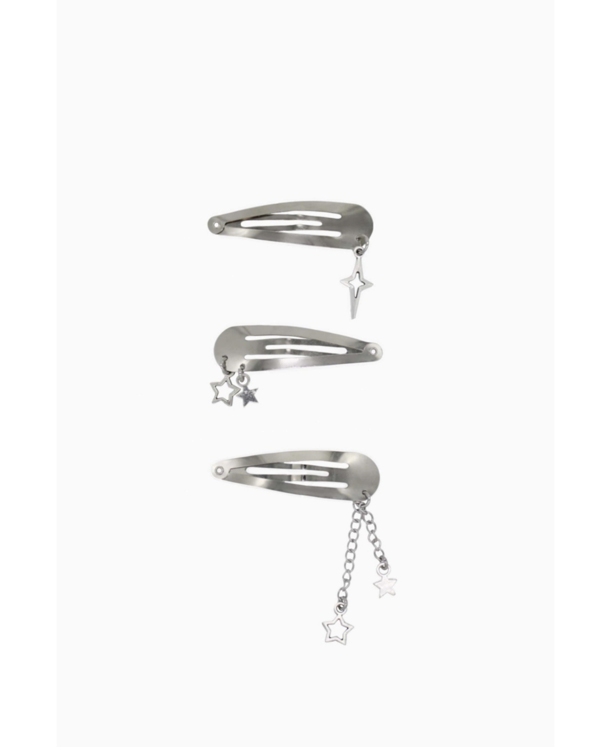 Star Charms Snap Hair Clips - Silver