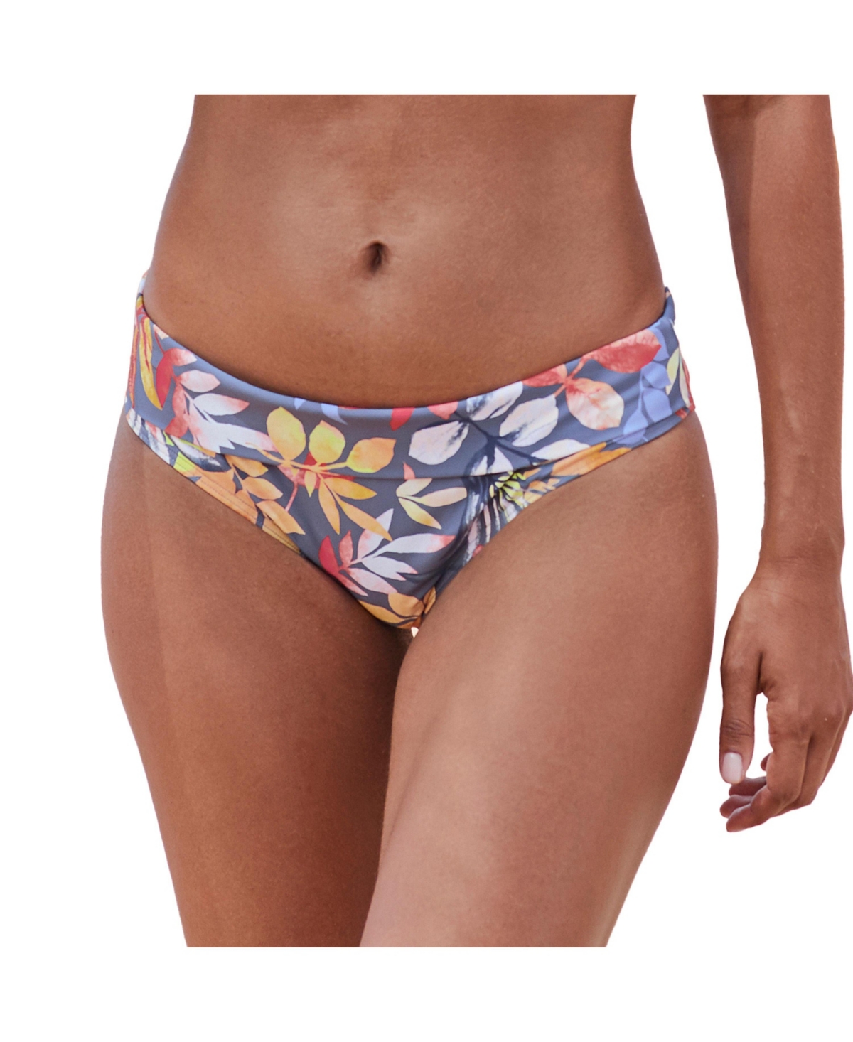 Women's Fold Over Classic Bikini Swimsuit Bottom - Grey printed