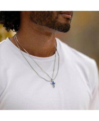 Men's Cross Pendant 925 Sterling Silver Rhodium Plated with Clasp