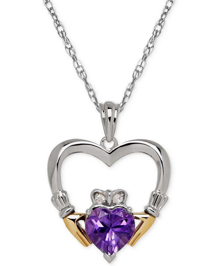 Macy's Birthstone (5/8 ct. t.w.) and Diamond Accent Claddagh Pendant ...