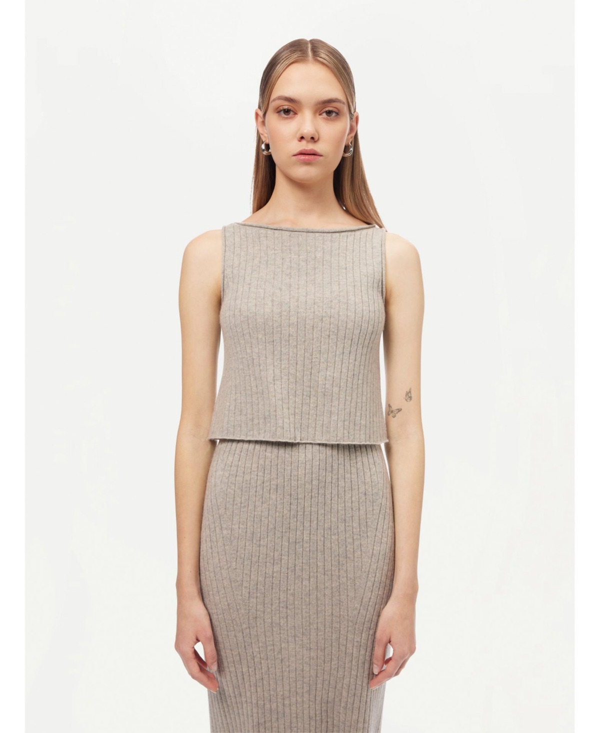 Women's Cashmere Crop Top - Xl / dawn blue / WK732-828 - Gray-flint gray