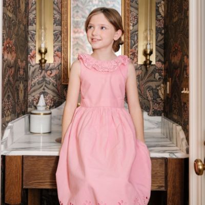 Big Girls Ruffle Collar Party Dress with Eyelet Embroidery