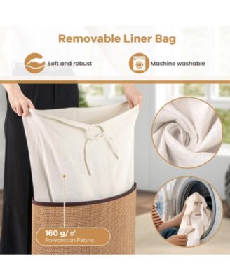 Wicker Laundry Hamper Basket with Lid and Removable Liner Bag