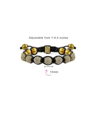 Black White Gold Tone Chain Link Bracelet with Crystal Ball Beads Cord